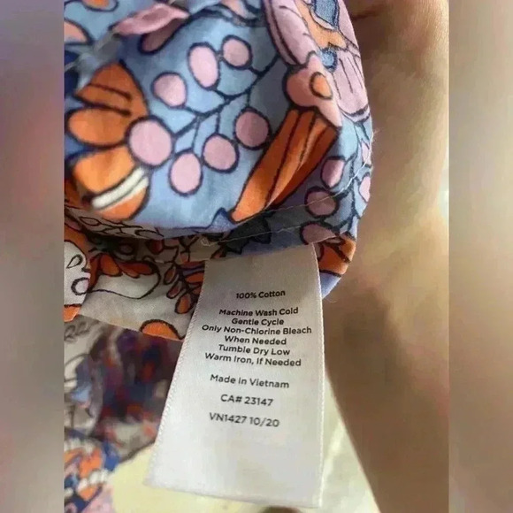 Talbots XLP Classic Cotton Shirt Royal Palm Paisley Orange Blue Button Down Up - Picture 7 of 8